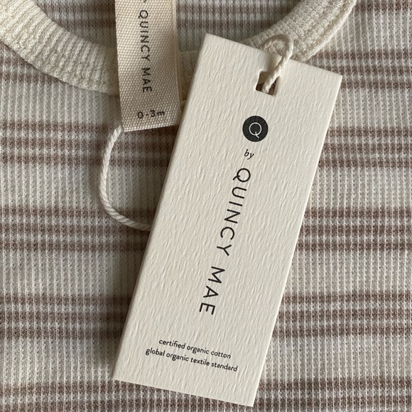 🆕 *FINAL* Quincy Mae, 0-3M or 3-6M, Ribbed Footed Sleeper, Fog Stripe, Organic - Picture 4 of 8